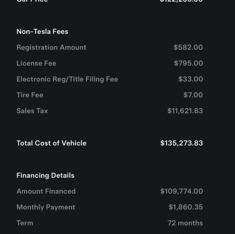 Receipt shows the full cost breakdown of Tesla Cyberbeast and it’s wild