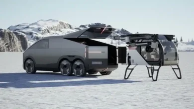 Cybertruck-esque 6 wheeler EV has a two-person electric helicopter hidden inside